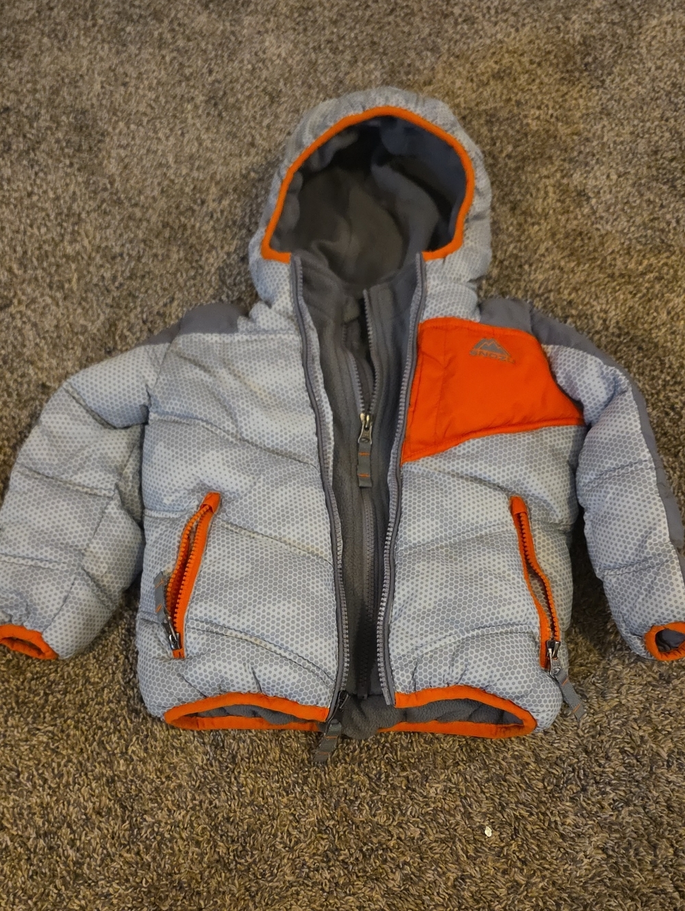 Snozu Kids Hooded Puffer Jacket - Gray & Orange